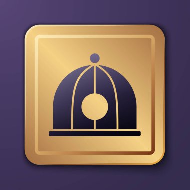 Mor Çin şapka ikonu, mor arka planda izole edilmiş. Altın kare düğme. Vektör İllüstrasyonu