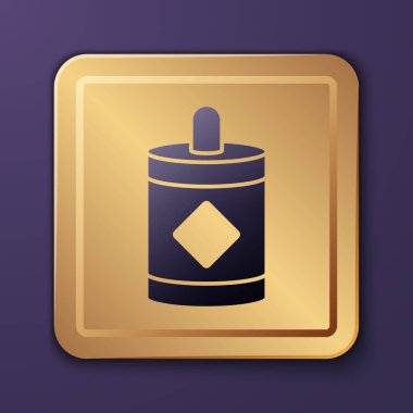 Mor arkaplanda izole edilmiş Mor Havai fişek simgesi. Eğlence partisi anlayışı. Patlayıcı havai fişek sembolü. Altın kare düğme. Vektör İllüstrasyonu