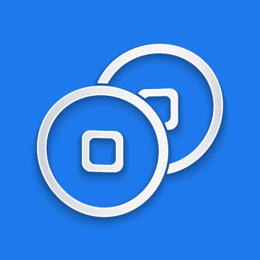 Kağıt kesiği Çin Yuan para birimi sembolü mavi arka planda izole. Bozuk para. Bankacılık işareti. Para sembolü. Kağıt sanatı tarzı. Vektör İllüstrasyonu