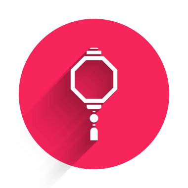 Uzun gölgeli beyaz Çin kağıt fener ikonu. Kırmızı daire düğmesi. Vektör İllüstrasyonu