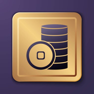 Mor Çin Yuan para birimi sembolü mor arka planda izole edilmiş. Bozuk para. Bankacılık işareti. Para sembolü. Altın kare düğme. Vektör İllüstrasyonu