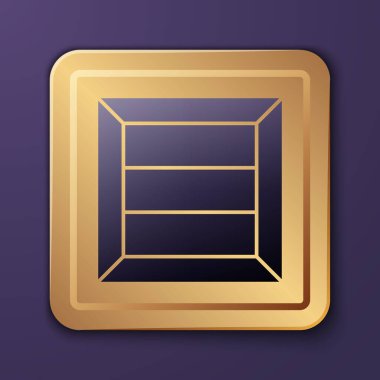 Mor ahşap kutu simgesi mor arkaplanda izole edilmiş. Altın kare düğme. Vektör İllüstrasyonu