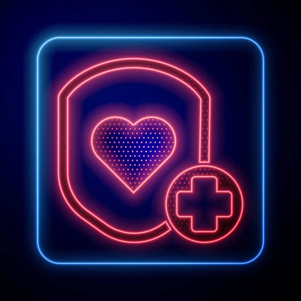 Glowing Neon Shield Heart Rate Icon Isolated Blue Background Health — Stock Vector