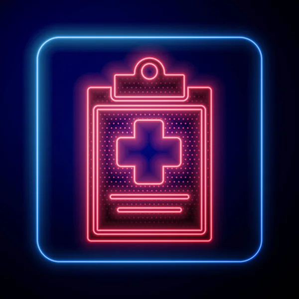 Mavi Arka Planda Izole Edilmiş Klinik Kayıt Simgesiyle Parlayan Neon — Stok Vektör