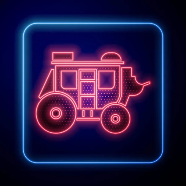 Gloeiende Neon Western Postkoets Icoon Geïsoleerd Blauwe Achtergrond Vector Illustratie — Stockvector