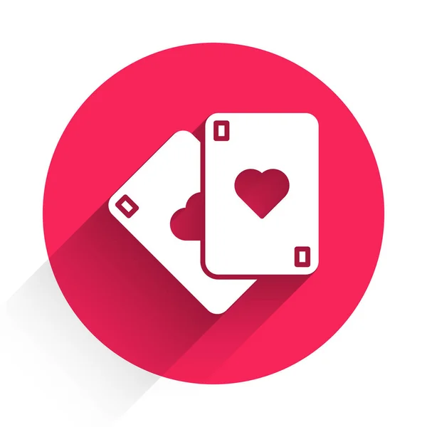 Icono Blanco Naipes Aislado Con Sombra Larga Juego Casino Botón — Vector de stock