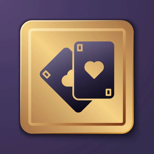 Purple Playing Cards Icon Isolated Purple Background Casino Gambling Gold — Stock Vector