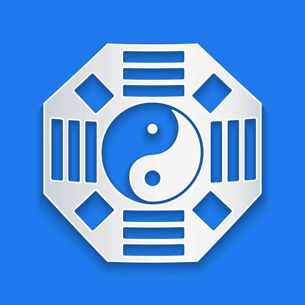Papier Wyciąć Yin Yang Symbol Harmonii Równowagi Ikony Izolowane Niebieskim — Wektor stockowy