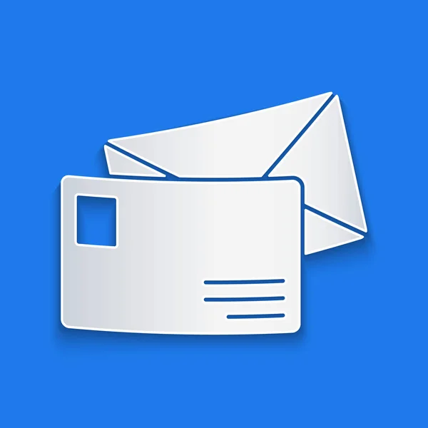 Corte Papel Icono Sobre Aislado Sobre Fondo Azul Mensaje Correo — Vector de stock