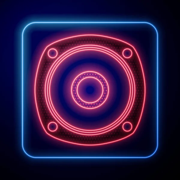Glowing Neon Stereo Speaker Icon Isolated Blue Background Sound System — Stock Vector