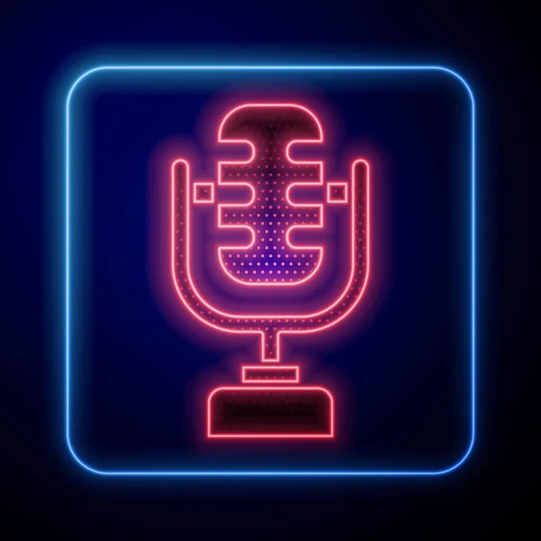 Lumineux Néon Icône Microphone Isolé Sur Fond Bleu Sur Micro — Image vectorielle