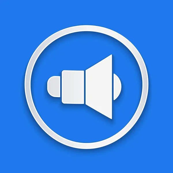 Lautsprecherlautstärke Papierform Audiosound Symbol Medienmusik Symbol Isoliert Auf Blauem Hintergrund — Stockvektor