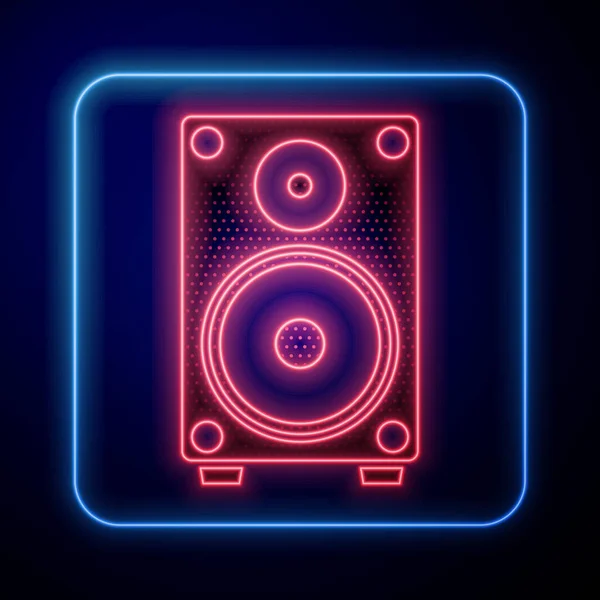 Leuchtendes Neon Stereo Lautsprechersymbol Isoliert Auf Blauem Hintergrund Soundsystem Lautsprecher — Stockvektor