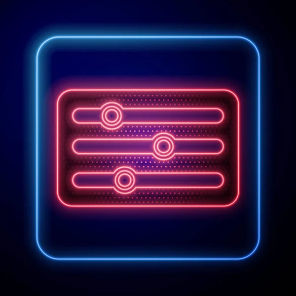 Gloeiende Neon Sound Mixer Controller Pictogram Geïsoleerd Blauwe Achtergrond Apparatuur — Stockvector