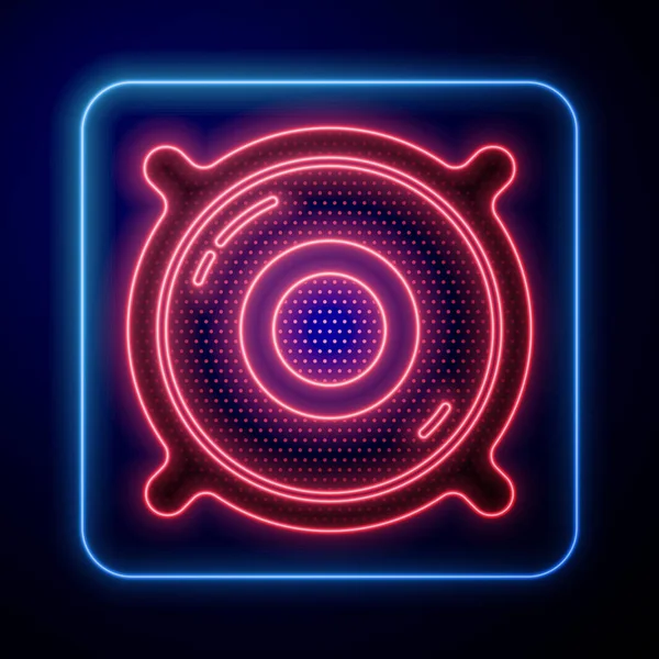 Glödande Neon Stereohögtalarikon Isolerad Blå Bakgrund Högtalare För Ljudsystem Musikikonen — Stock vektor