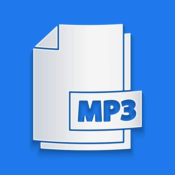 Papiergeschnittenes Mp3 Dateidokument Download Mp3 Taste Symbol Isoliert Auf Blauem — Stockvektor
