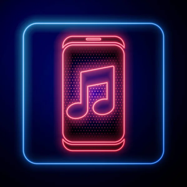 Świecąca Neonowa Ikona Odtwarzacza Muzyki Odizolowana Niebieskim Tle Przenośne Urządzenie — Wektor stockowy