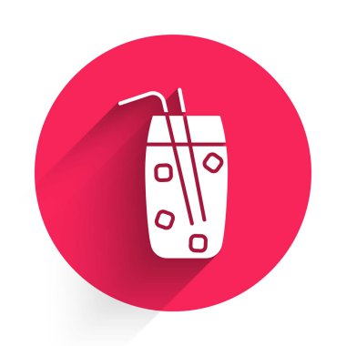 Beyaz kokteyl ve alkol ikonu uzun gölgeli. Kırmızı daire düğmesi. Vektör İllüstrasyonu