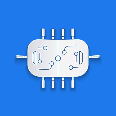 Kağıt kesiği hokey masası simgesi mavi arkaplanda izole edilmiş. Kağıt sanatı tarzı. Vektör İllüstrasyonu