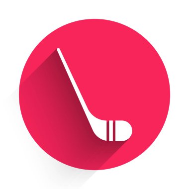 Beyaz buz hokeyi sopaları uzun gölgeli izole edilmiş. Kırmızı daire düğmesi. Vektör İllüstrasyonu