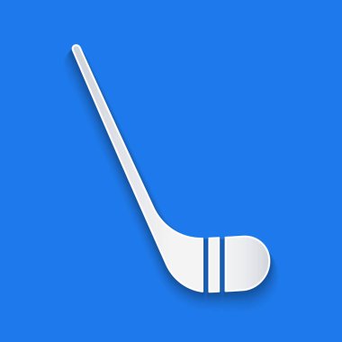 Kağıt kesiği buz hokeyi sopaları ikonu mavi arka planda izole edilmiş. Kağıt sanatı tarzı. Vektör İllüstrasyonu