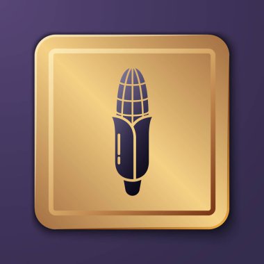 Mor Mısır simgesi mor arkaplanda izole edilmiş. Altın kare düğme. Vektör İllüstrasyonu