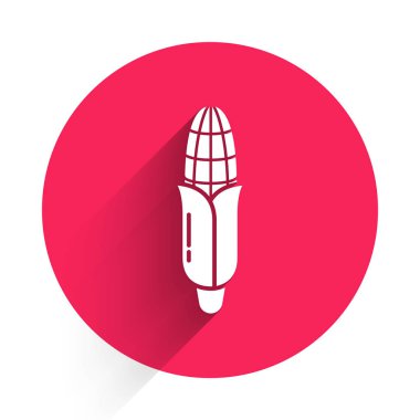 Uzun gölgeli beyaz mısır ikonu. Kırmızı daire düğmesi. Vektör İllüstrasyonu