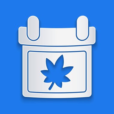 Kağıt kesiği Takvimi, sonbahar yaprakları simgesi mavi arkaplanda izole edilmiş. Kağıt sanatı tarzı. Vektör İllüstrasyonu