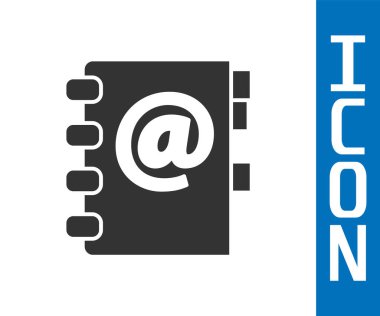 Gri adres defteri simgesi beyaz arkaplanda izole edildi. Not defteri, adres, bağlantı, rehber, telefon, telefon rehberi simgesi. Vektör İllüstrasyonu