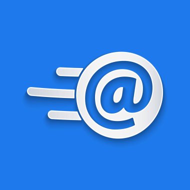 Kağıt kesiği Posta ve e-posta simgesi mavi arkaplanda izole edildi. Zarf sembolü e-postası. E- posta kodu. Kağıt sanatı tarzı. Vektör İllüstrasyonu