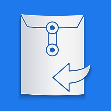 Mavi arka planda izole kağıt kesilmiş zarf simgesi. Alınan ileti kavramı. Yeni, e-posta gelen mesaj, SMS. Posta teslimatı hizmeti. Kağıt sanatı tarzı. Vektör Illustration