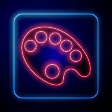 Parlayan neon palet simgesi mavi arkaplanda izole edildi. Vektör İllüstrasyonu