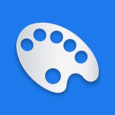 Kağıt kesiği Palet simgesi mavi arkaplanda izole edildi. Kağıt sanatı tarzı. Vektör İllüstrasyonu