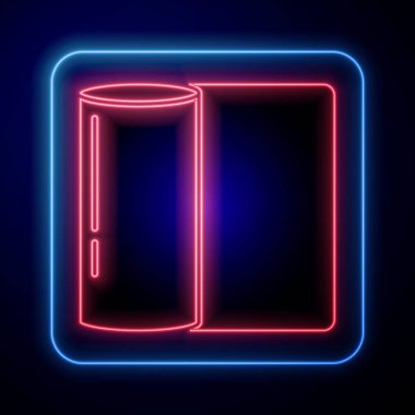 Parlayan neon kağıt havlu rulo ikonu mavi arkaplanda izole edildi. Vektör İllüstrasyonu