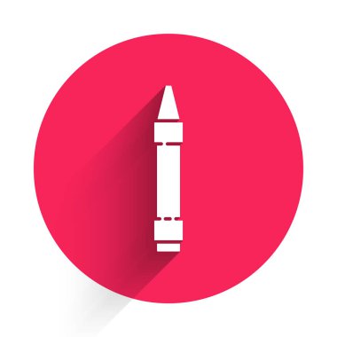 Uzun gölgeli ikon çizmek için beyaz mum boya kalemleri. Kırmızı daire düğmesi. Vektör İllüstrasyonu