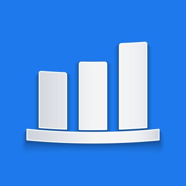 Kağıt kesiği Pie grafiksel simgesi mavi arkaplanda izole edildi. Diyagram çizelgesi. Kağıt sanatı tarzı. Vektör İllüstrasyonu