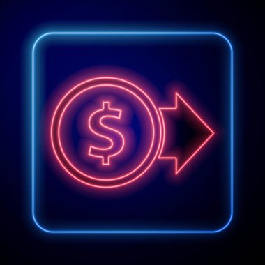 Parlak neon para ve mavi arka planda izole edilmiş dolar sembolü. Bankacılık işareti. Para sembolü. Vektör İllüstrasyonu