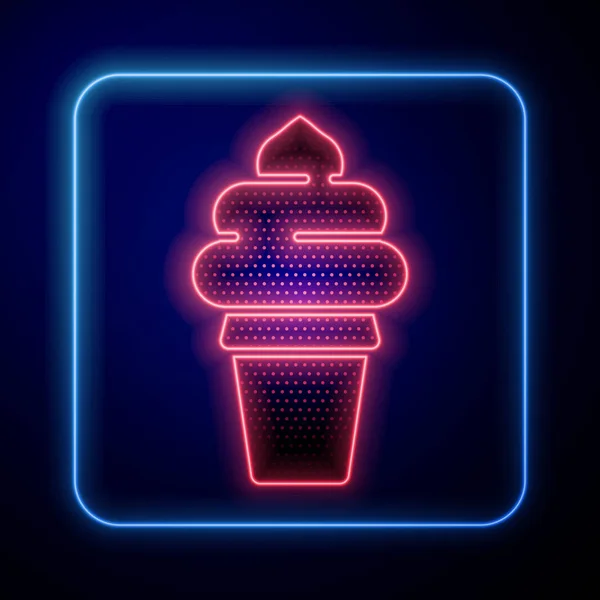 Leuchtendes Neon Eis Waffelkegel Symbol Isoliert Auf Blauem Hintergrund Süßes — Stockvektor