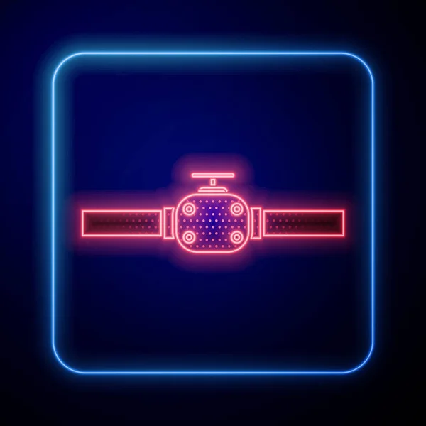 发光的霓虹灯工业金属管和阀门图标隔离在蓝色背景 病媒图解 — 图库矢量图片