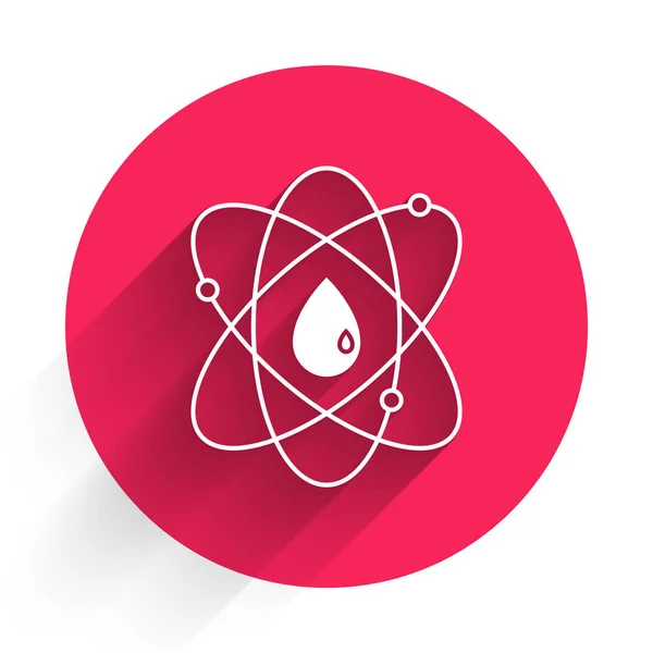 Beyaz Atom Simgesi Uzun Gölgelerle Izole Edildi Bilimin Eğitimin Nükleer — Stok Vektör