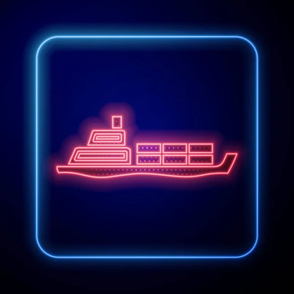 Ragyogó Neon Olaj Tartályhajó Ikon Elszigetelt Kék Alapon Vektorillusztráció — Stock Vector