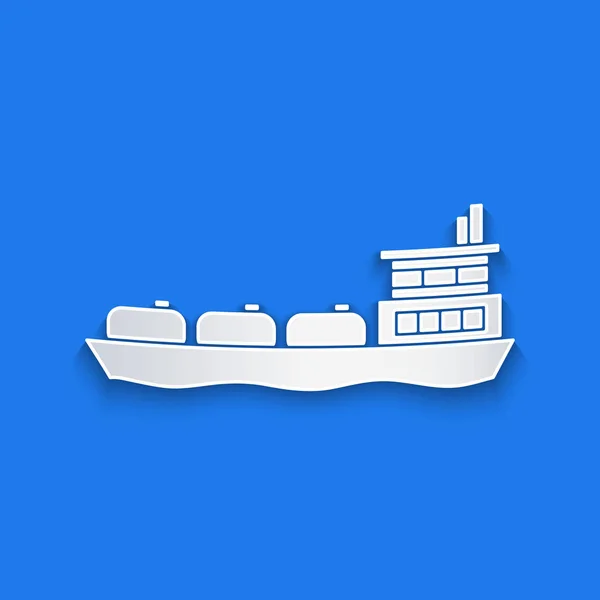 Papírvágás Olajszállító Hajó Ikon Elszigetelt Kék Alapon Papírművészeti Stílus Vektorillusztráció — Stock Vector