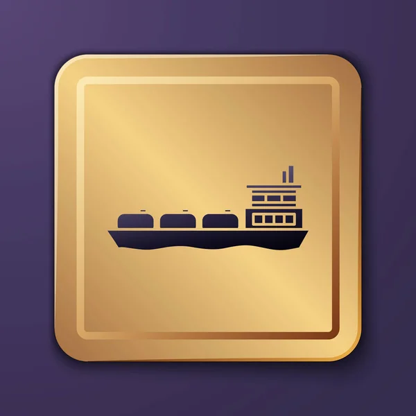 Lila Olajszállító Tartályhajó Ikon Elszigetelt Lila Alapon Arany Négyzet Gomb — Stock Vector