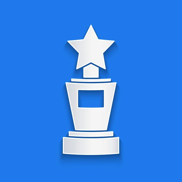 Paper Cut Award Cup Icon Isolated Blue Background Winner Trophy — Stock Vector
