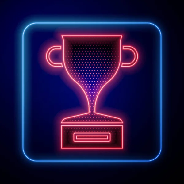 Icona Luminosa Neon Award Cup Isolata Sfondo Blu Simbolo Del — Vettoriale Stock