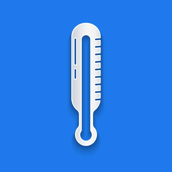 Papiergeschnittenes Meteorologie Thermometer Messsymbol Isoliert Auf Blauem Hintergrund Thermometer Die — Stockvektor