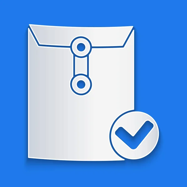 Papier Gesneden Envelop Vinkje Pictogram Geïsoleerd Blauwe Achtergrond Succesvolle Mail — Stockvector