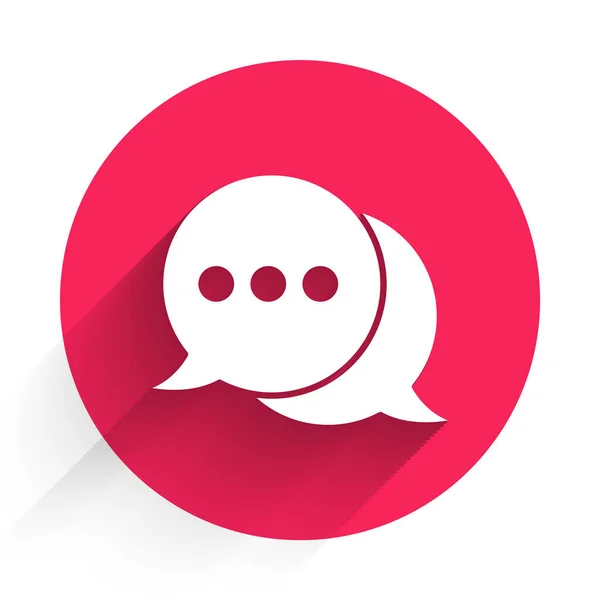 White Speech Bubble Chat Icon Isolated Long Shadow Message Icon — Stock Vector