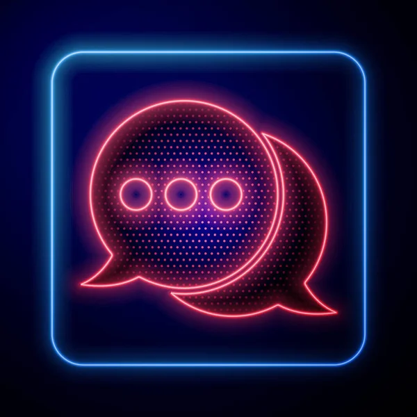 Parlayan neon konuşma balonu sohbet simgesi mavi arkaplanda izole edildi. İleti simgesi. İletişim ya da yorum sohbet sembolü. Vektör İllüstrasyonu