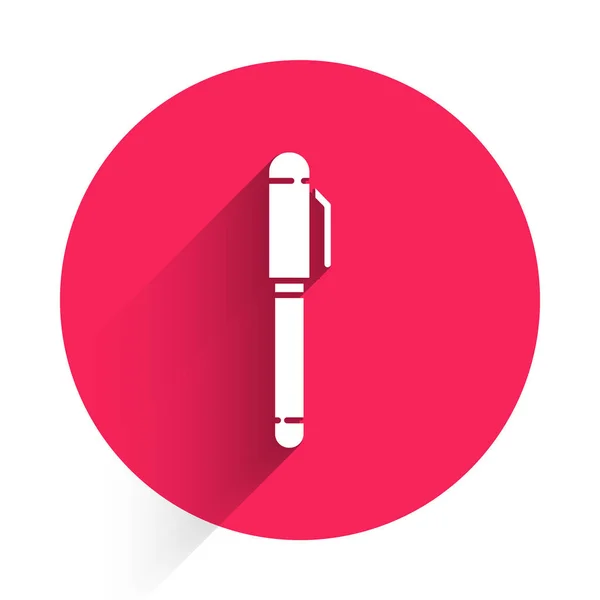 White Pen Icon Isolated Long Shadow Red Circle Button Vector — стоковий вектор